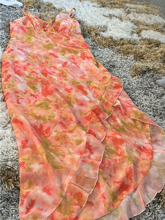 Dresses & Skirts - Pink Coral Watercolor Ruffle Maxi Dress